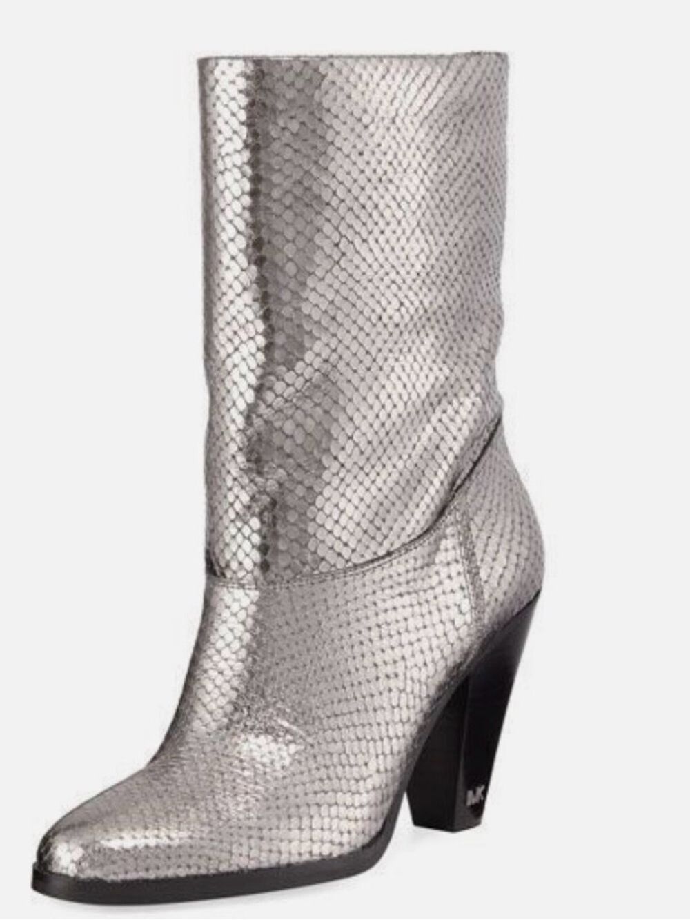 Michael Kors Silver Metallic Snakeskin Divia Mid-Calf Boots - Size 7.5